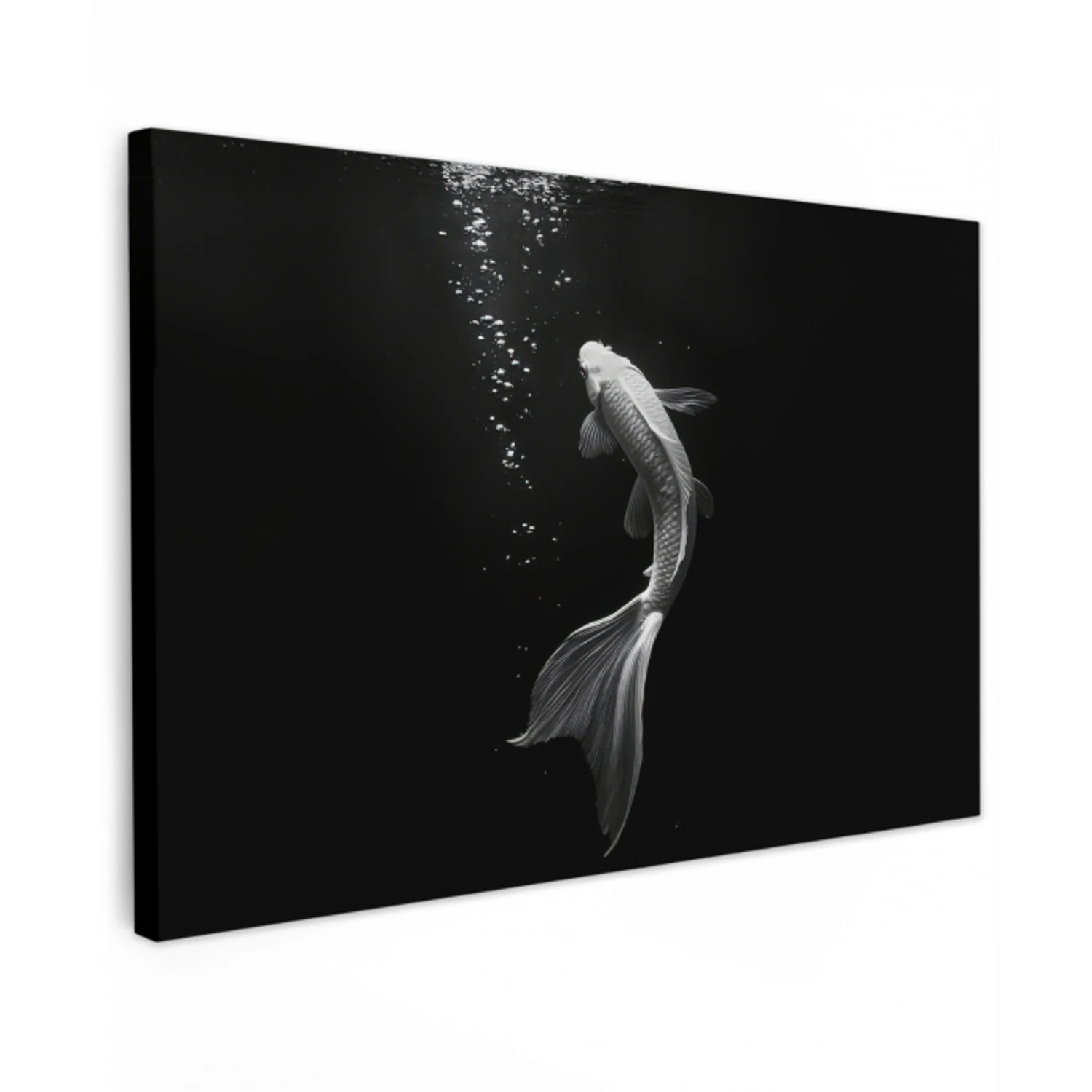 Koi - Vis - Wit - Zwart Tuinposter op houten frame 2 cm dik klein -3d