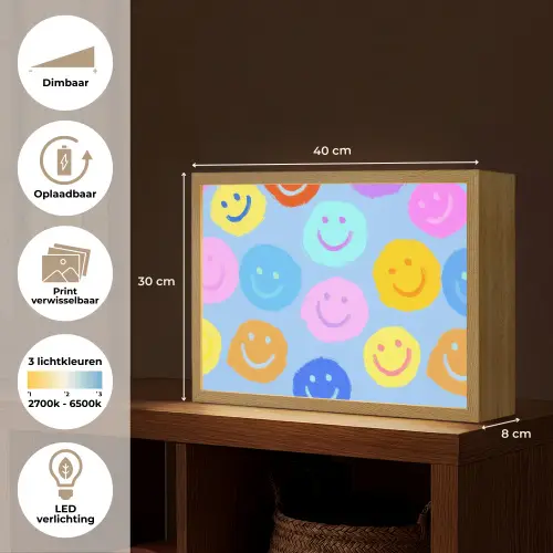 Smileys - Kleurrijk - Grappig Light Box met batterij (Wandlamp kind) middel -USP_websiteoverzichtNL