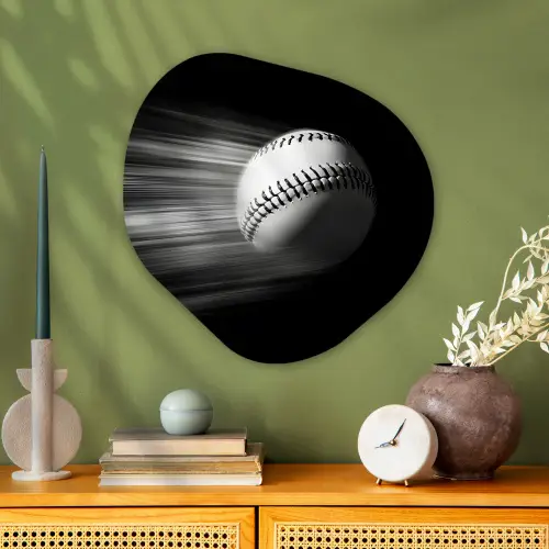 Honkbal - Wit - Vliegt Wandcirkel Organisch Plexiglas middel -sfeer2