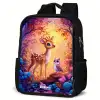 Hertje en uil in een roze sprookjesbos Rugzak - Zwart middel -schuin