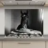Paard - Bord - Pasta - Tafelkleed - Zwart Wit - Dieren keuken achterwand spatscherm klein -3d_website