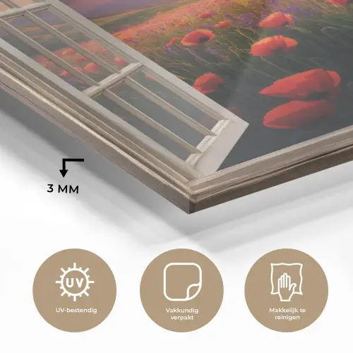 Doorkijk - Klaprozen - Bloemen - Rood - Open raam plexiglas 5mm klein -sfeer2