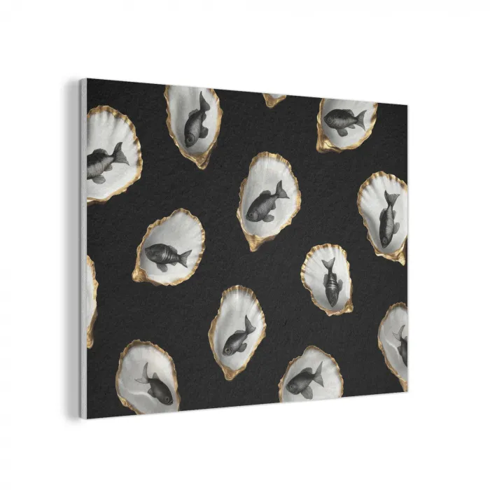 Oesters - Zwart - Vissen - Goud PET vilt klein -3d