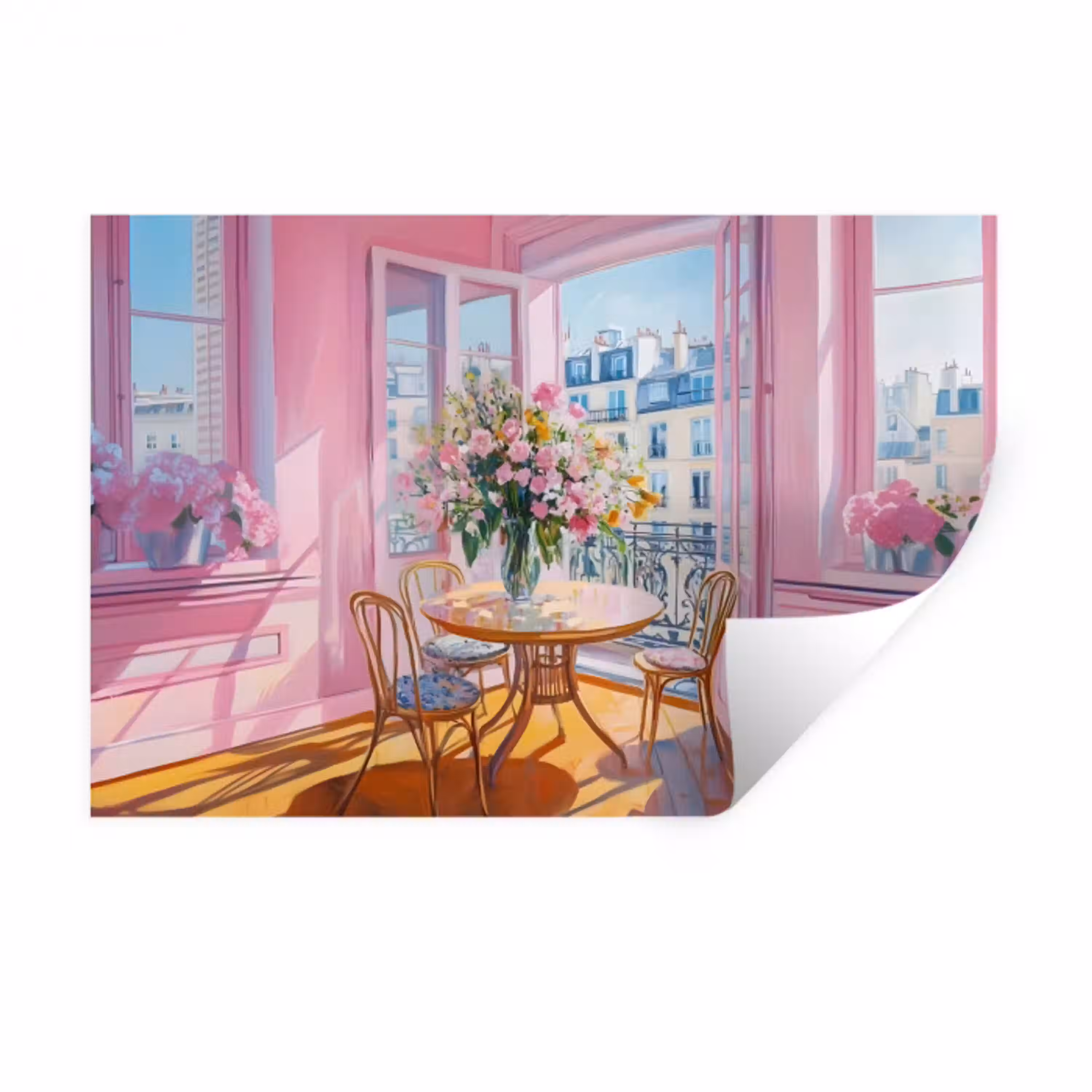 Pink - City - Bloemen Muursticker klein -3d