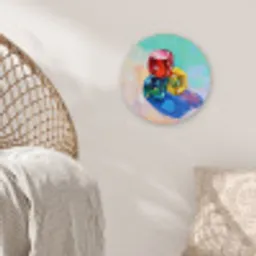 Dobbelstenen - Kleurrijk - Getallen - Stipjes Wandcirkel kunststof plaat 5mm dik klein -sfeer5