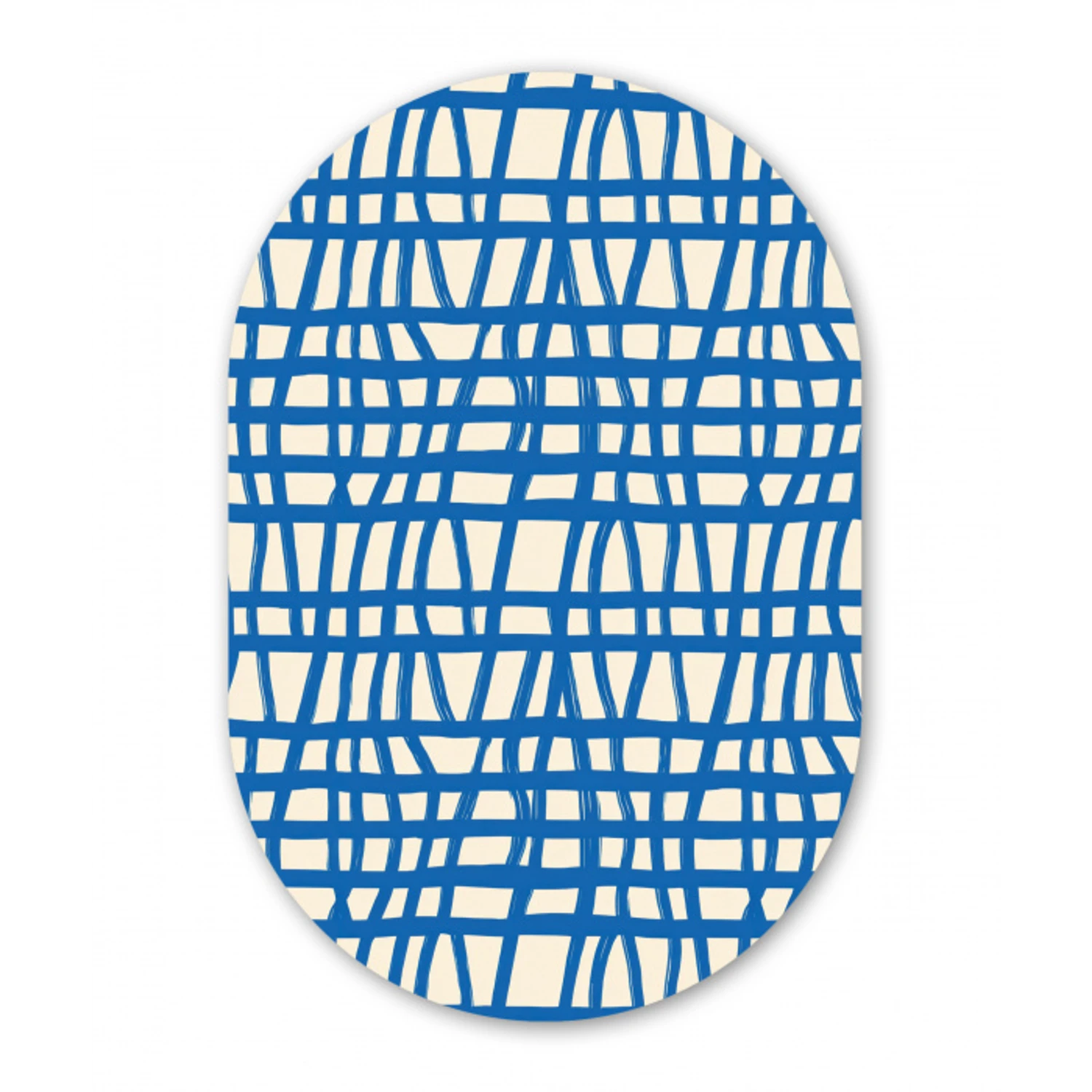 Ruitpatroon - Blauw - Crème Wandcirkel Ovaal Forex klein 630 -3d