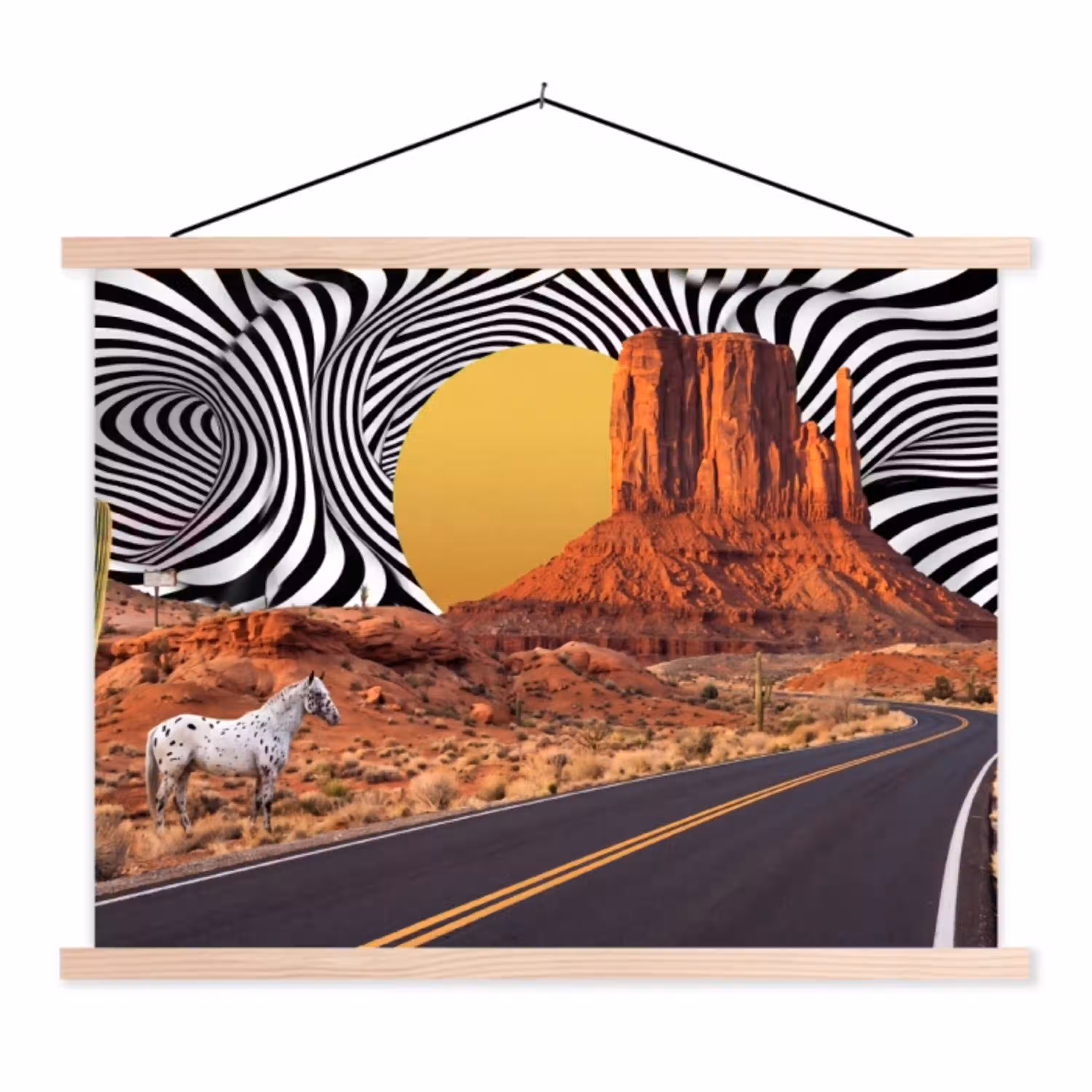 Paard - Woestijn - Natuur textielposter latten blank klein -3d