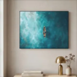 Bootje - Water - Blauw Textielframe zwart klein -sfeer2