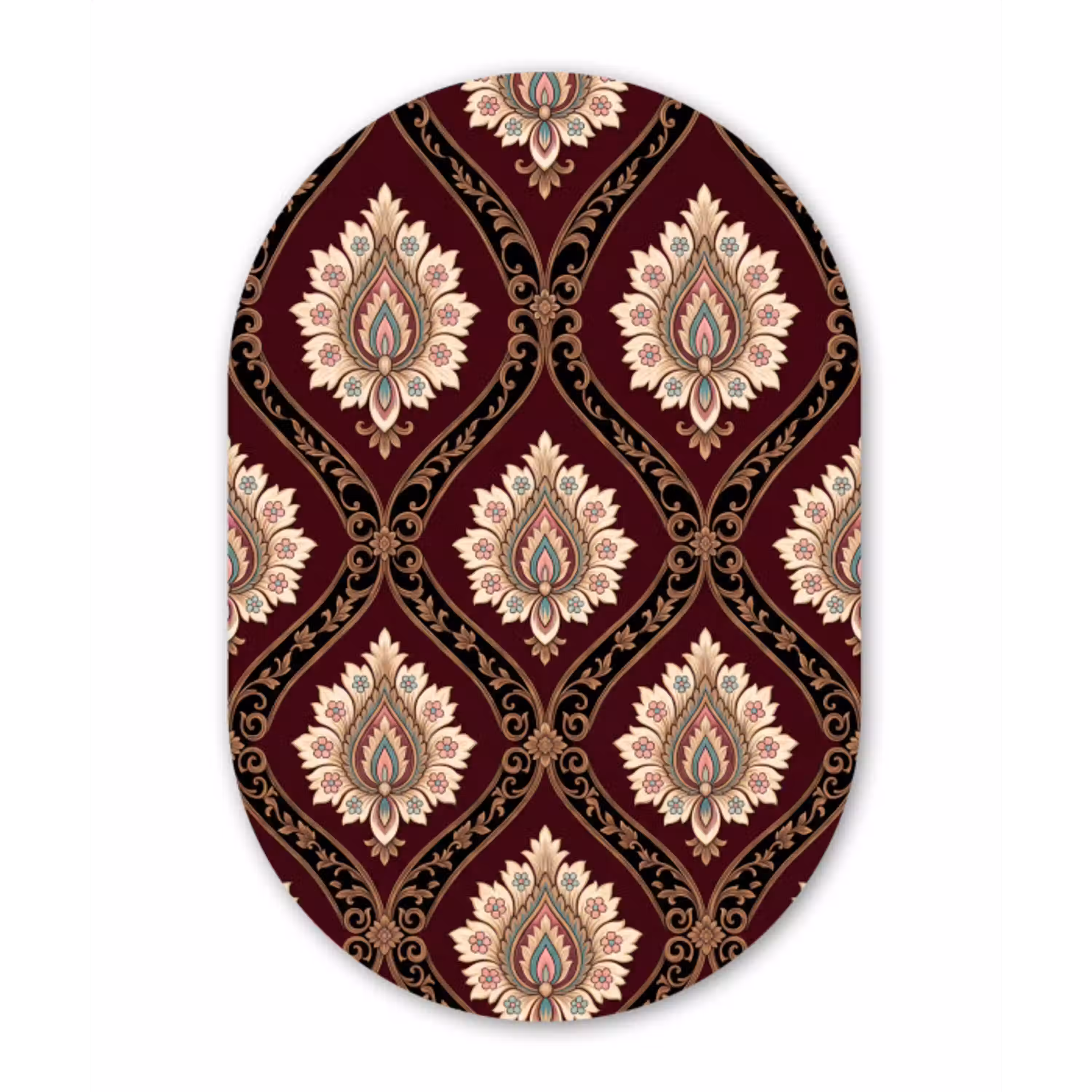 Patroon - Bloemmotief - Decoratie - Klassiek - Rood Wandcirkel Ovaal Aluminium middel -3d