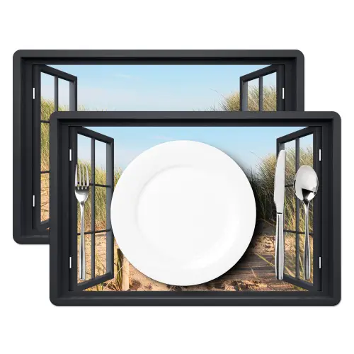 Doorkijk - Strand - Zee - Zand - Water - Helmgras - Duinen Placemat vinyl groot -zzsfeer2_Kitchenyeah-website