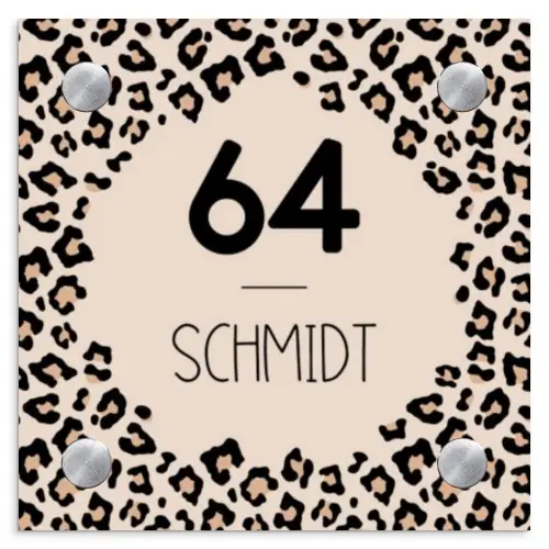 Beige luipaardprint - Modern Naambord Vierkant klein -3d