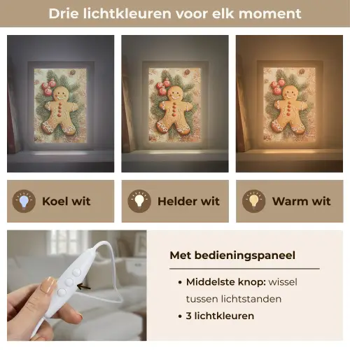 Kerstmis - Koekje - Poppetje - Speculaas Light Box met kabel (Tafellamp) klein -USP_lichtkleurNL