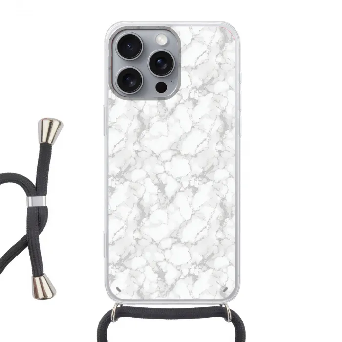 Wit - Marmer - Grijs Hoesje iPhone 16 Pro Max met koord klein 804 -3d