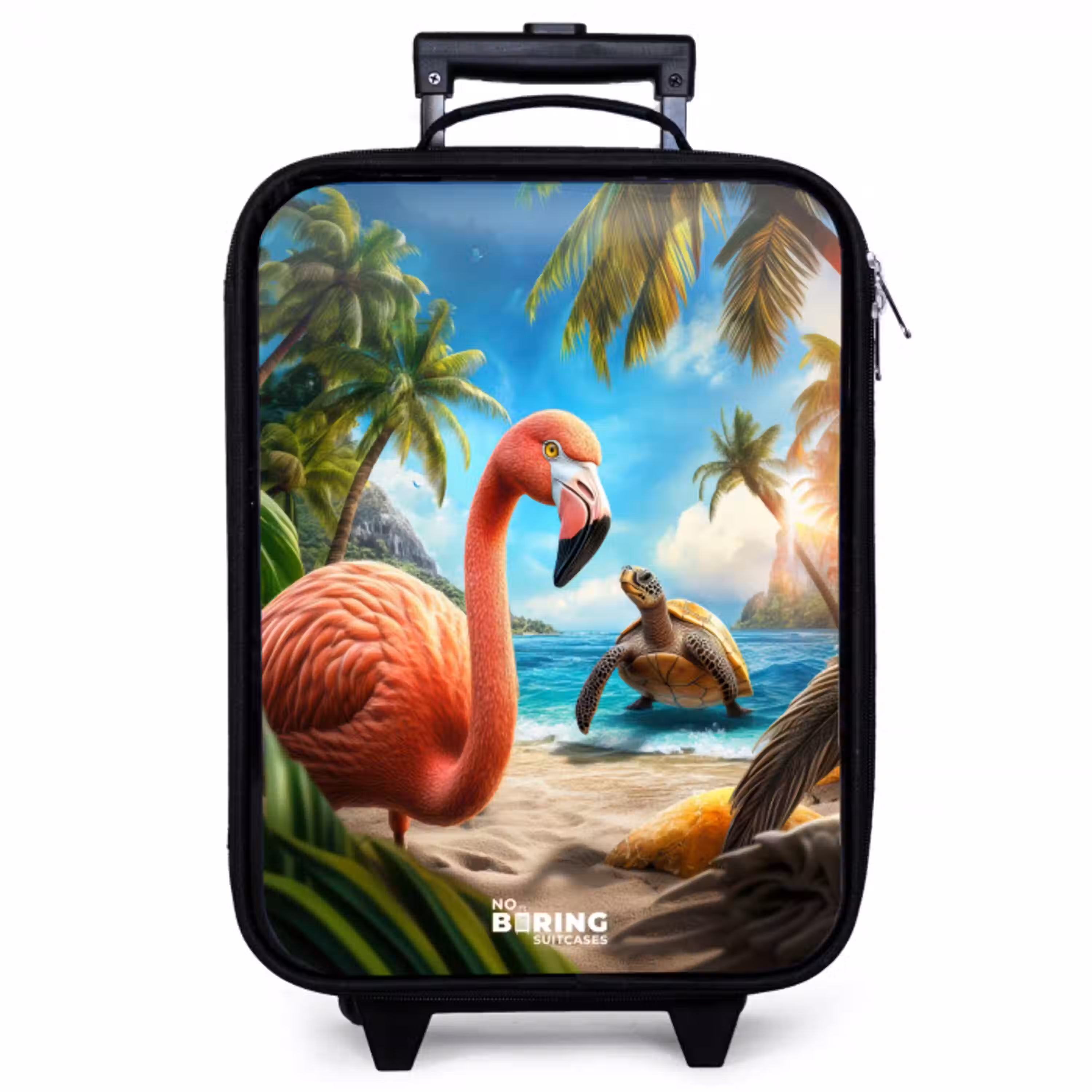 Flamingo en schildpad op tropisch strand Kinderkoffer - Zwart klein -zzz_website3d
