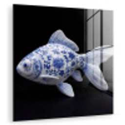 Porselein - Goudvis - Delfts - Blauw plexiglas 5mm klein -zzzproduct_nieuw