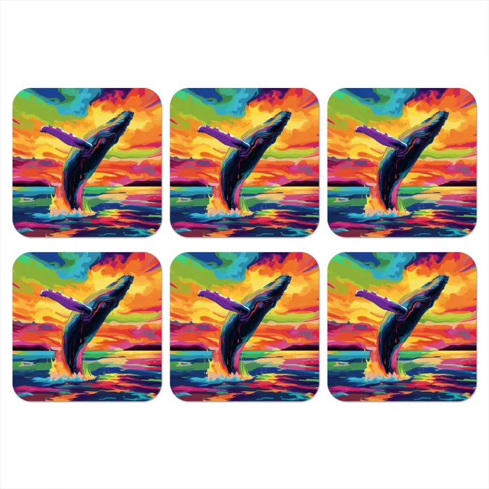 Zonsondergang - Walvis - Geschilderd - Kleurrijk onderzetter kurk middel -3d