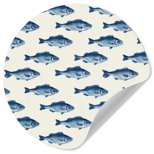 Vis - Patroon - Blauw Wandcirkel behangsticker klein 186 -3d