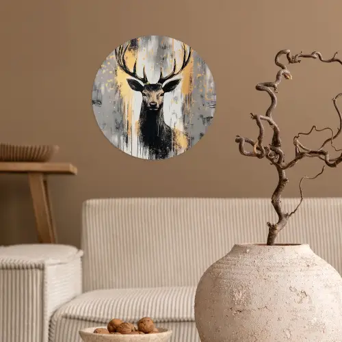 Abstract - Hert - Gewei - Goud Wandcirkel behangsticker klein -sfeer1