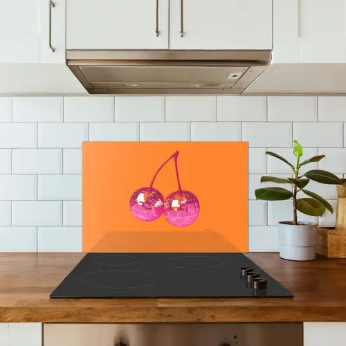 Discoballen - Kers - Spiegels - Roze keuken achterwand spatscherm klein -sfeer2