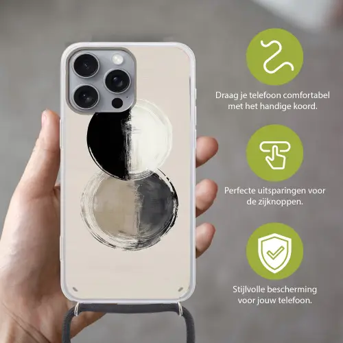 Cirkels - Strepen - Minimalistisch - Zwart Hoesje iPhone 16 Pro Max met koord klein -sfeer2_NL
