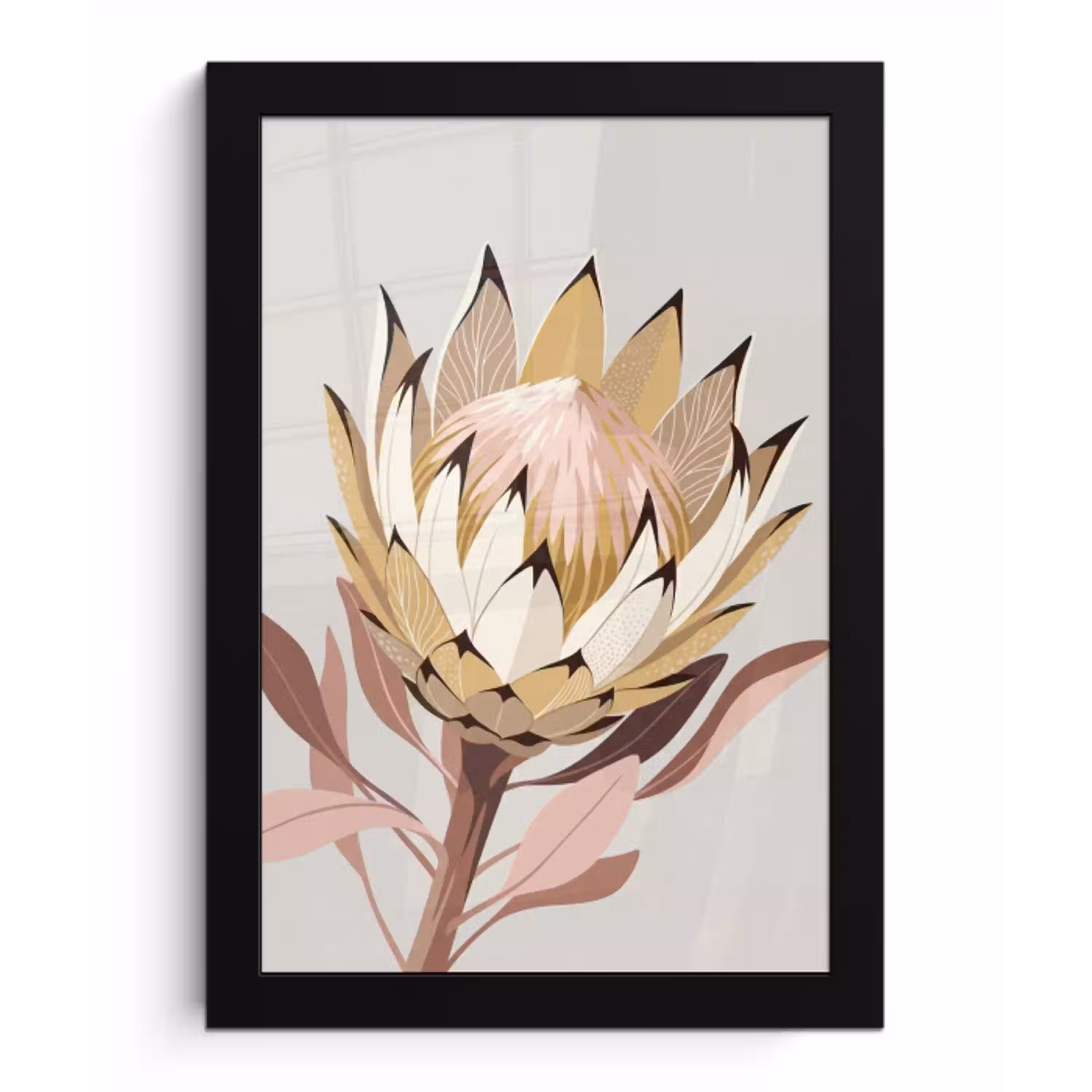 Protea - Bloem - Botanisch - Beige fotolijst zwart zonder passe partout klein -3d