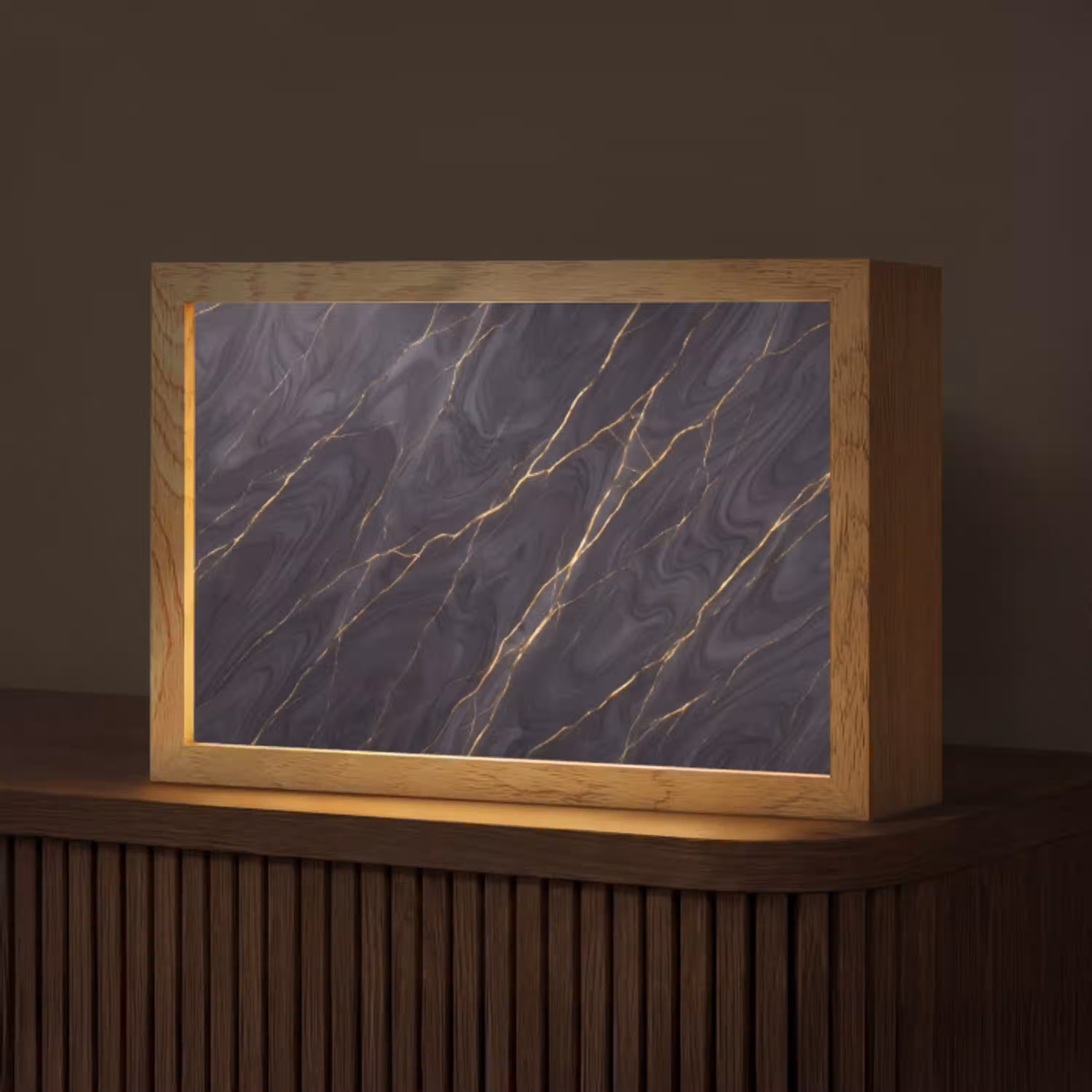 Marmer - Goudaders - Abstract - Modern - Zwart Light Box met kabel (Tafellamp) klein -z3d_website