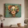 Vrouw - Bloemen - Vlinders - Natuur - Vintage Textielframe zwart klein -sfeer3