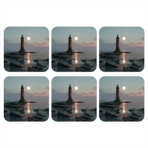 Vuurtoren - Stenen - Water - Maan onderzetter kurk middel -3d