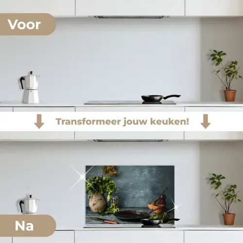Stilte voor het Koken keuken achterwand spatscherm klein -voor_na_NL