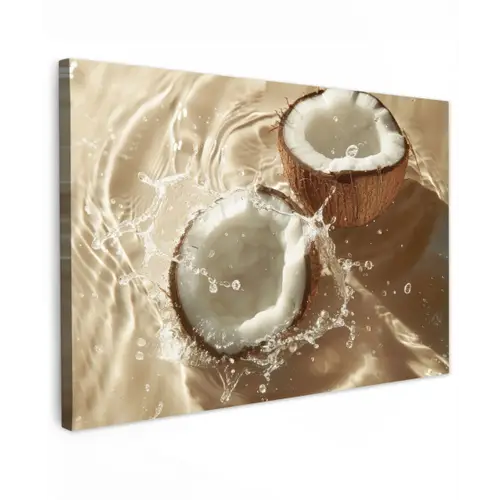 Kokosnoot - Water - Beige - Spetters Tuinposter op houten frame 2 cm dik klein -3d