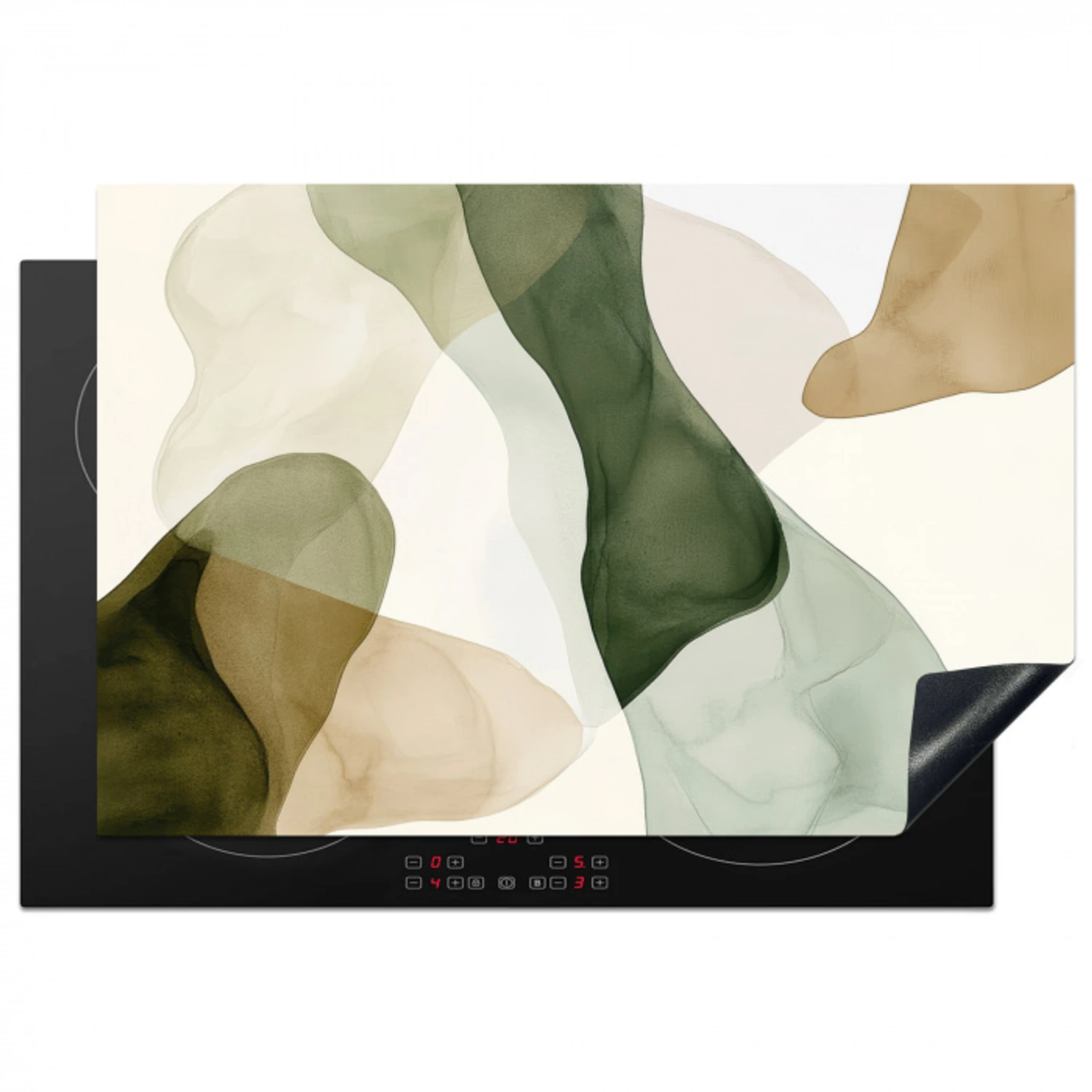 Japandi - Abstract - Groen Inductie beschermer vinyl 3mm klein -3d