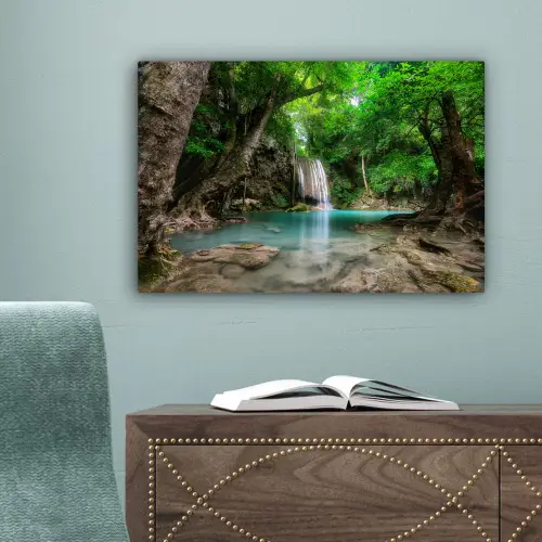 Jungle - Waterval - Planten - Water - Natuur canvas 2cm klein -sfeer4