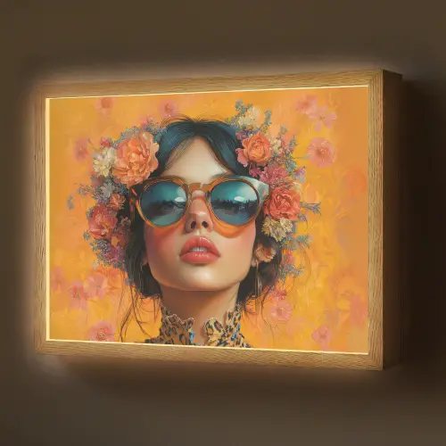 Vrouw - Bloemen - Aesthetic - Oranje Light Box met batterij (Wandlamp) middel -z3d_website