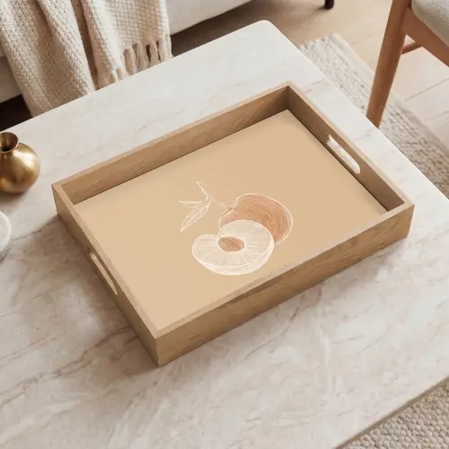 Perzik - Lijntekening - Pit - Beige Dienblad Rechthoek middel -sfeer1