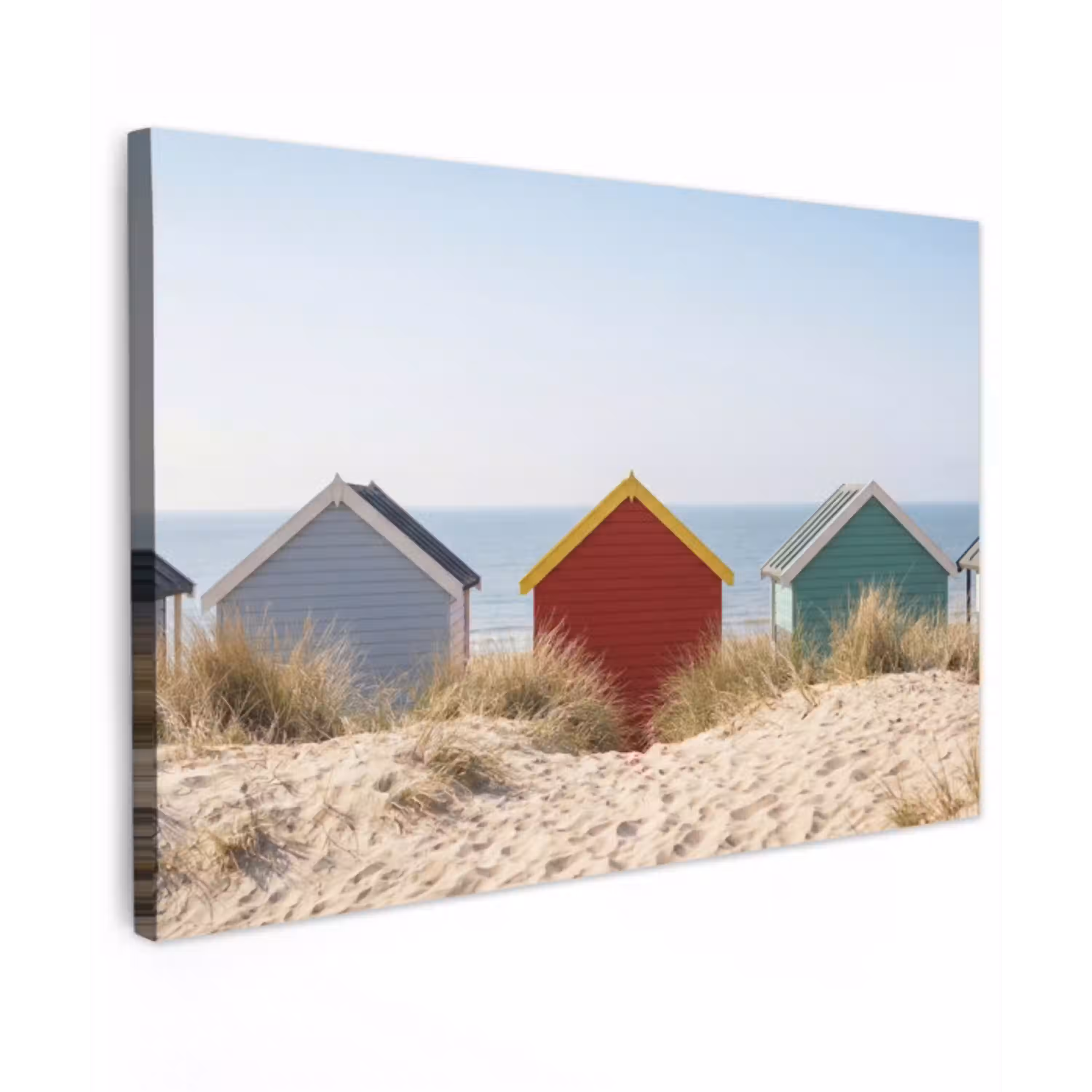 Strand - Huisjes - Kleurrijk - Duinen Tuinposter op houten frame 2 cm dik klein -3d