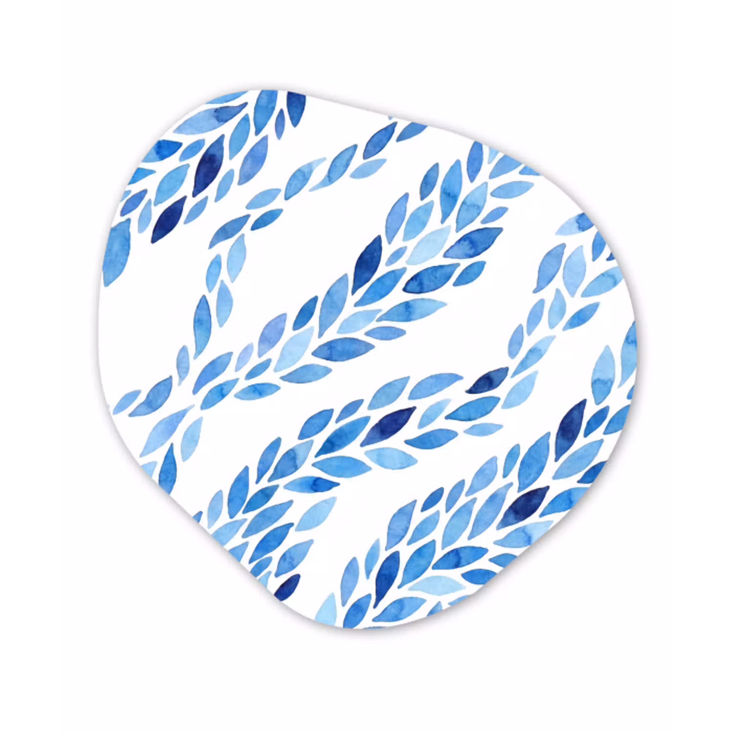 Bladeren - Aquarel - Patroon - Modern - Blauw Wandcirkel Organisch Aluminium middel -3d
