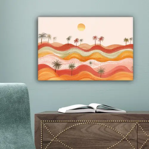 Abstract landschap - Palmbomen - Kleurrijk canvas 2cm klein -sfeer4