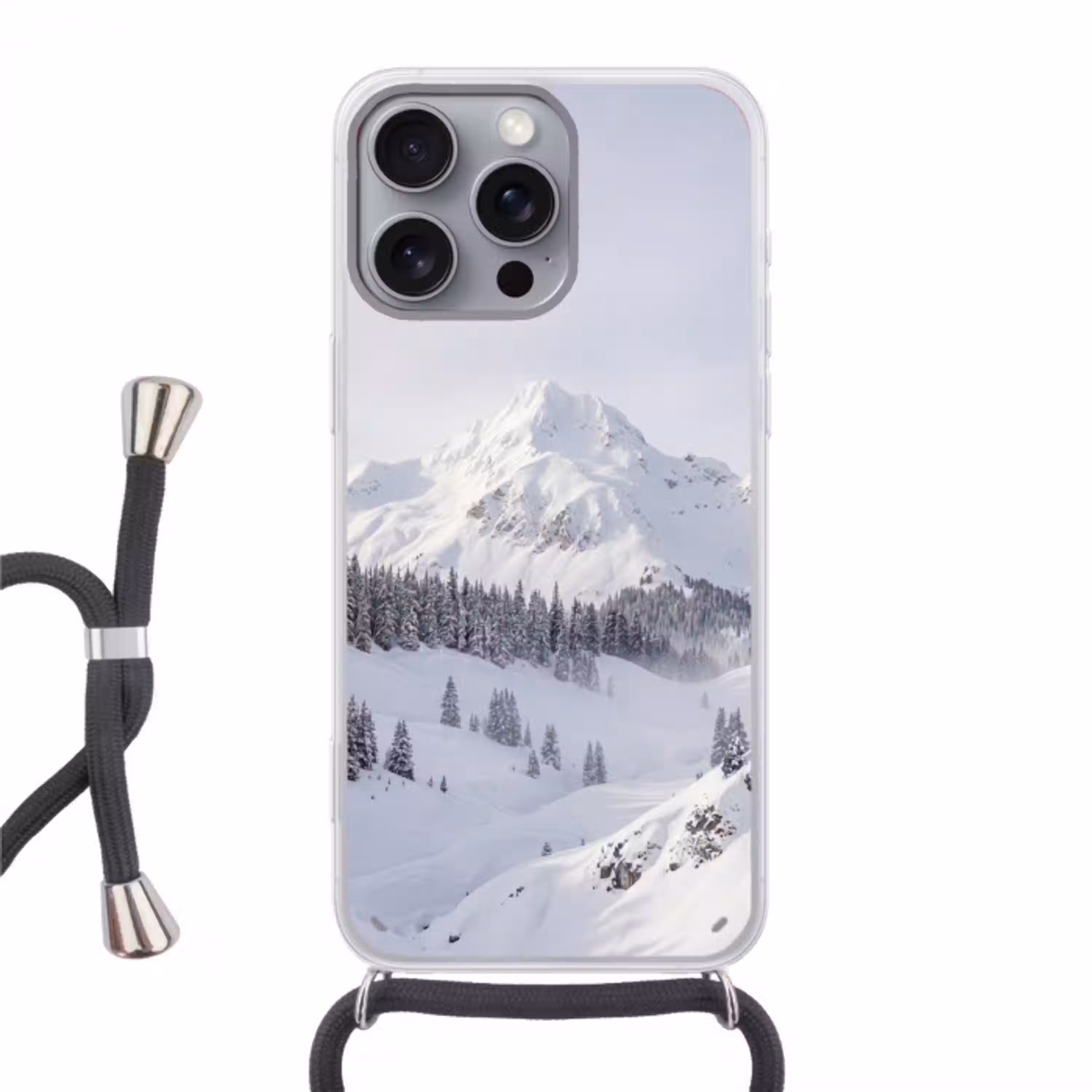 Berg - Sneeuw - Winter - Natuur - Wit Hoesje iPhone 16 Pro Max met koord klein -3d