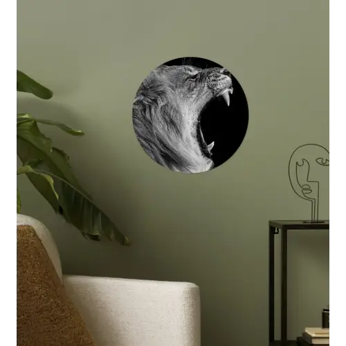 Dieren - Leeuw - Zwart - Wit - Portret Wandcirkel behangsticker klein -sfeer2