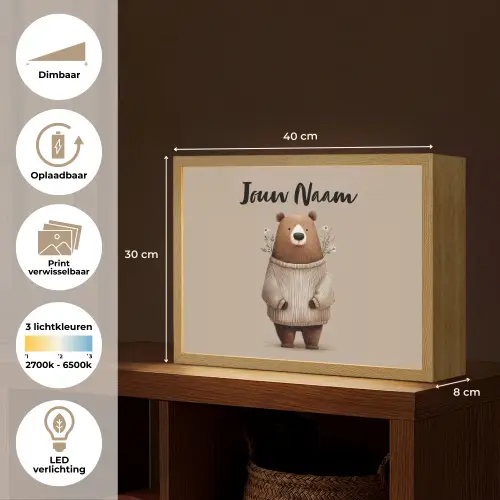 Beer - Witte bloemen - Knus Light Box met batterij (Wandlamp kind) middel -USP_websiteoverzichtNL