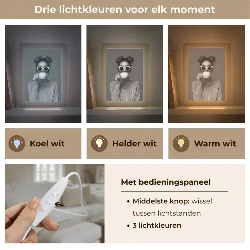 Vrouw - Koffie - Zwart - Wit Light Box met kabel (Tafellamp) klein -USP_lichtkleurNL
