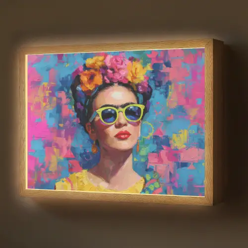 Vrolijk portret - Vrouw - Bloemenkroon Light Box met batterij (Wandlamp) middel -z3d_website