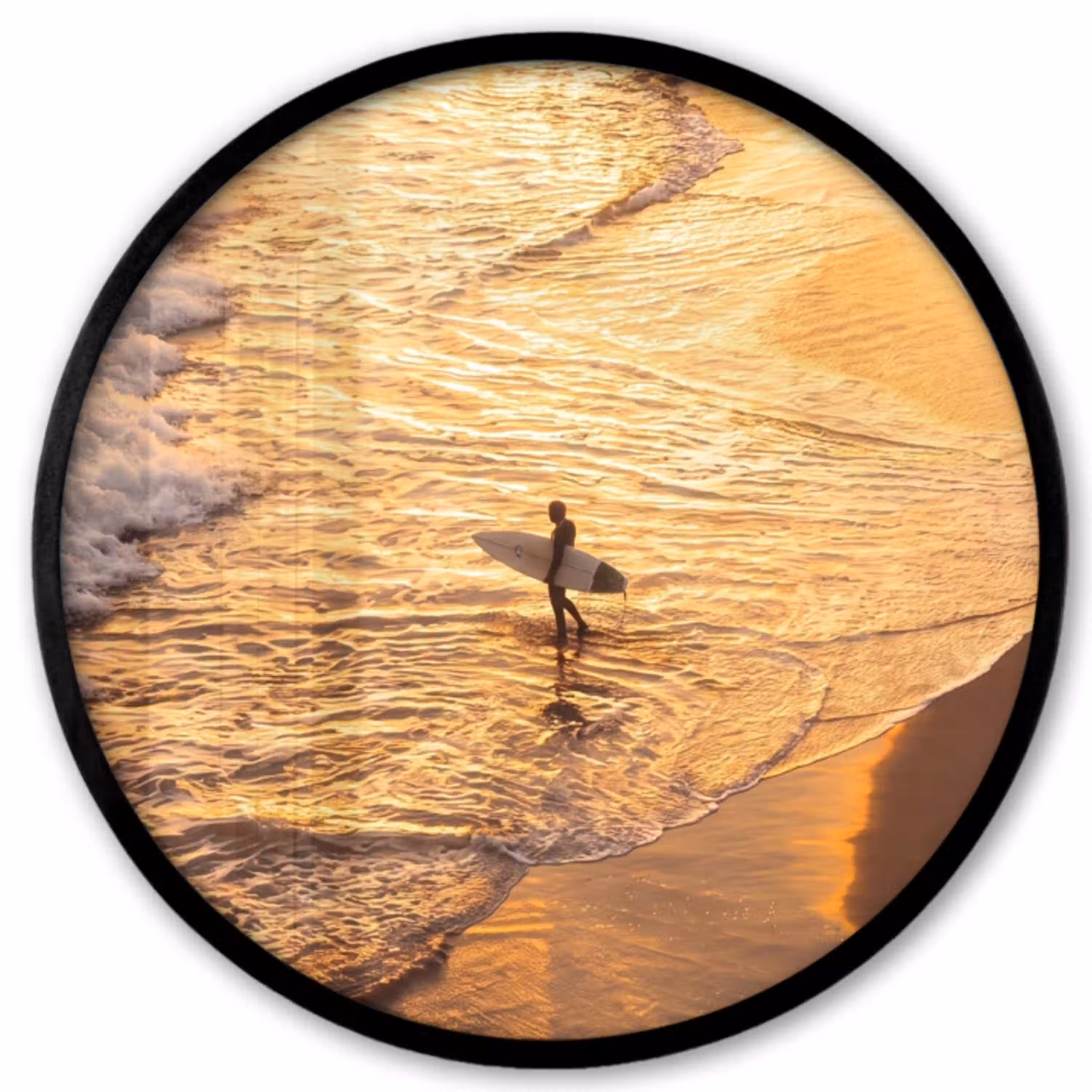 Surfer - Strand - Zonsondergang - Oceaan - Goud Fotolijst rond zonder passe partout klein -3d