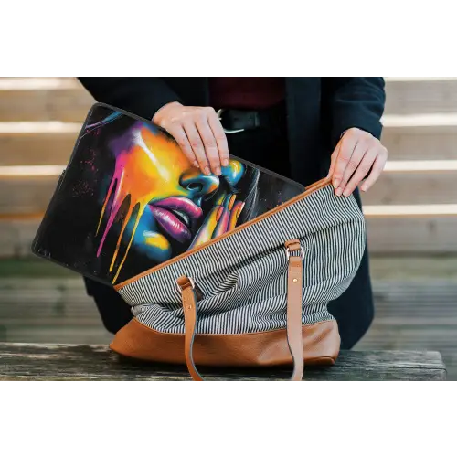 Vrouw - Gezicht - Verf - Kunstzinnig laptophoes neopreen klein -tas