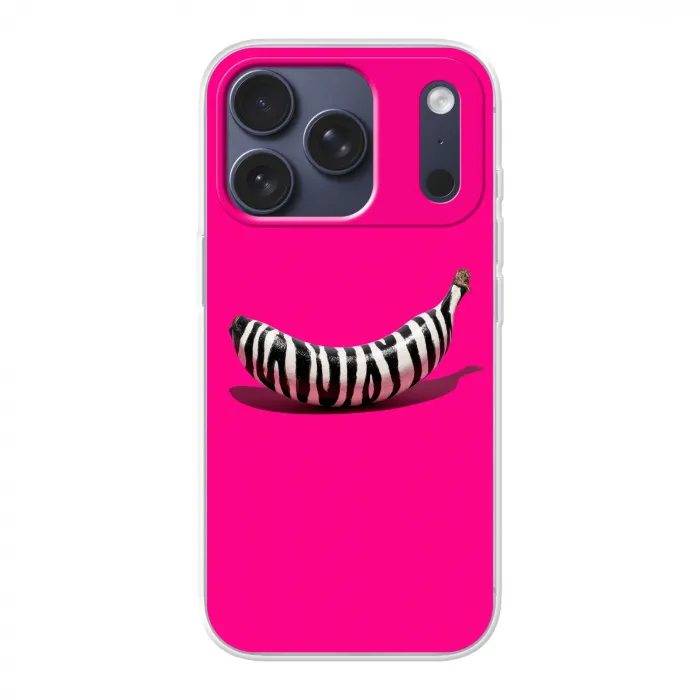 Banaan - Zebraprint - Roze Telefoonhoesje iPhone 17 Pro klein -3d