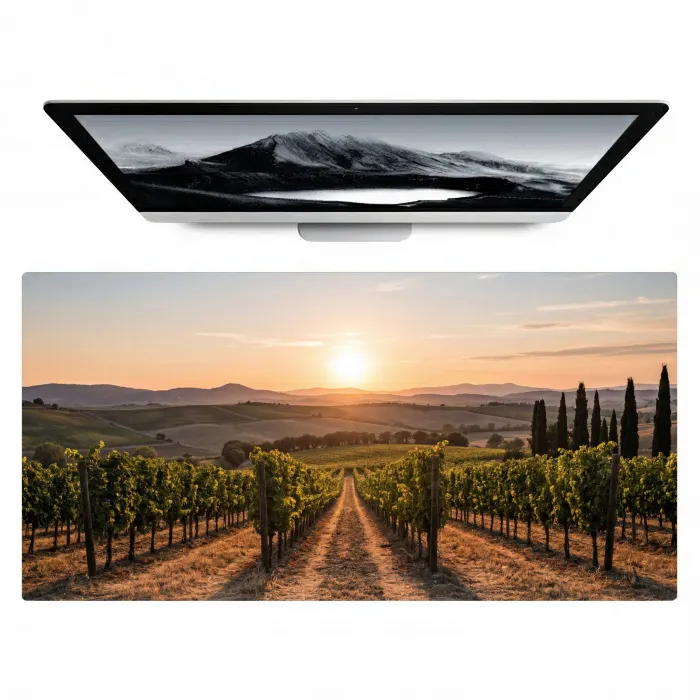 Wijngaard - Zonsondergang - Landschap Muismat XXL klein -zzz3d