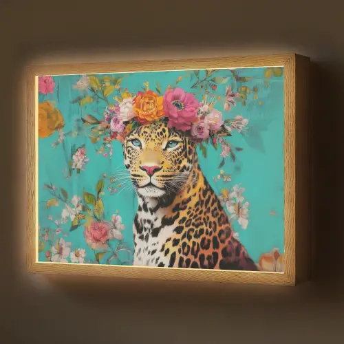 Luipaard - Bloemen - Kroon Light Box met batterij (Wandlamp) middel -z3d_website