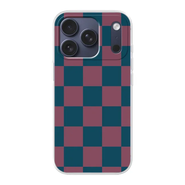 Telefoonhoesje - Schaakbord print - Blauw - Rood - Blokjes