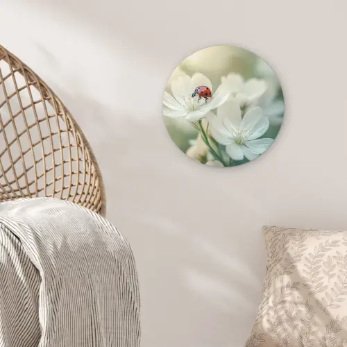 Lieveheersbeestje - Bloemen - Wit Wandcirkel plexiglas klein -sfeer5