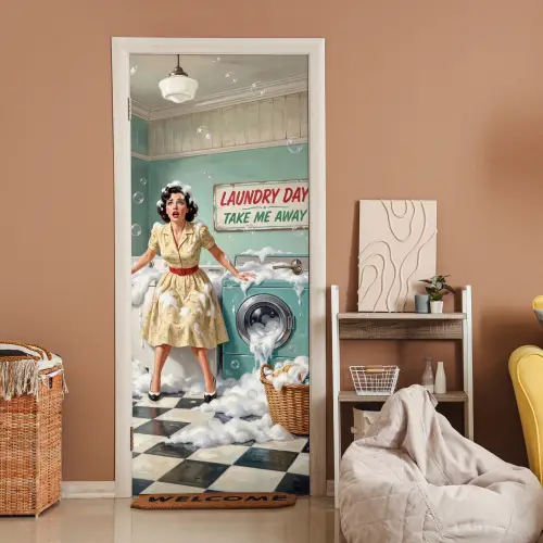 Retro - Blauw - Vrouw deurposter klein -sfeer1